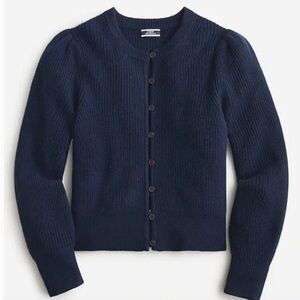 New JCrew Cashmere puff-sleeve cardigan sweater
